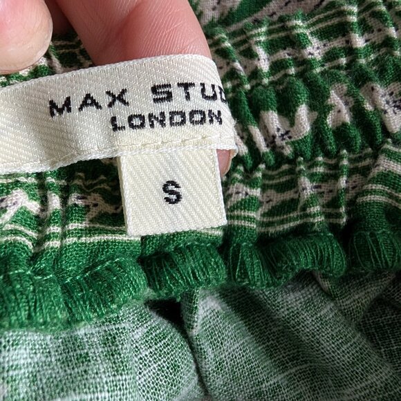 Max Studio London Linen Blend Green Floral Midi Skirt Size Small Pockets Summer - Picture 4 of 14